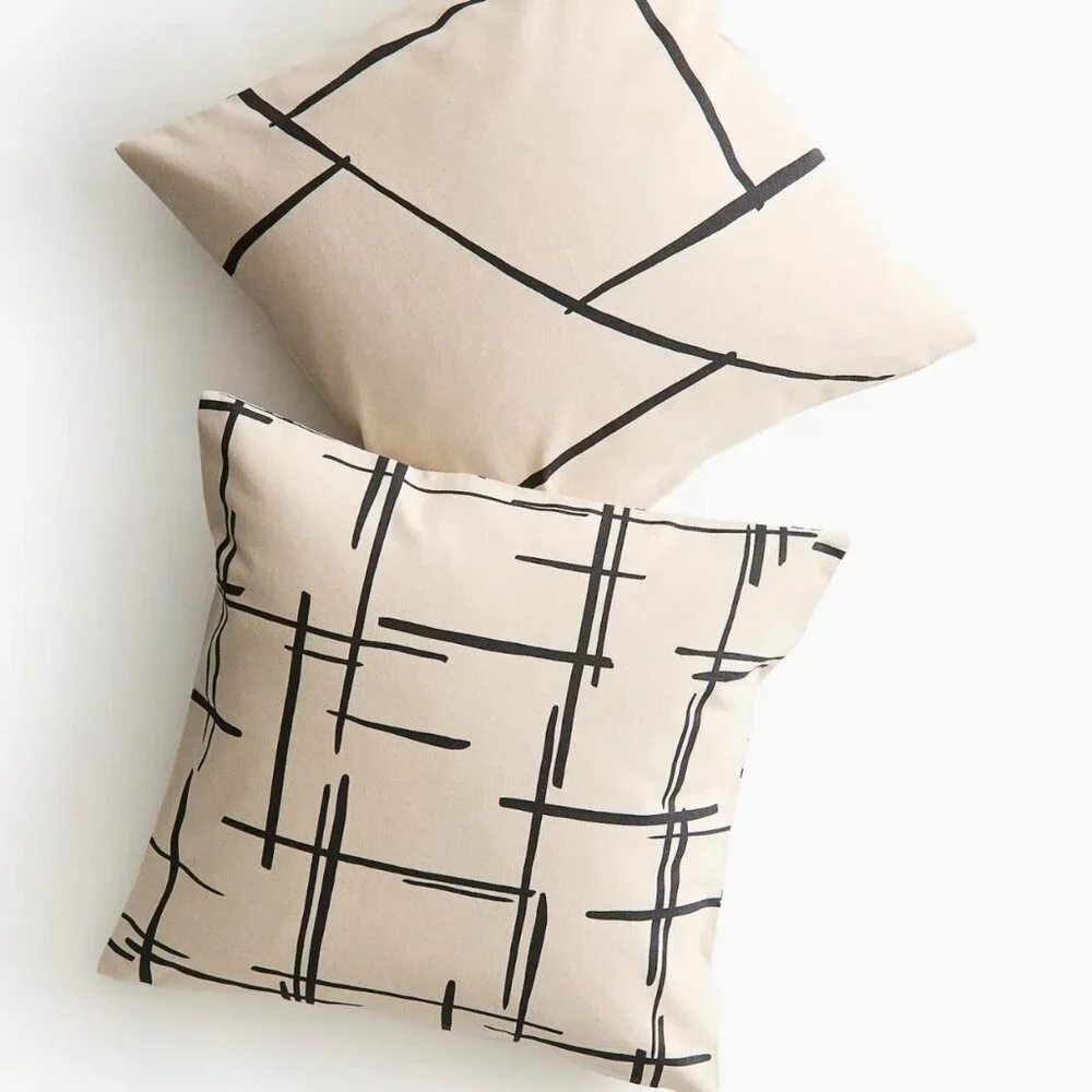 H&M HOME SQUARE COTTON PLAID CUSHION COVER 20 x 20
